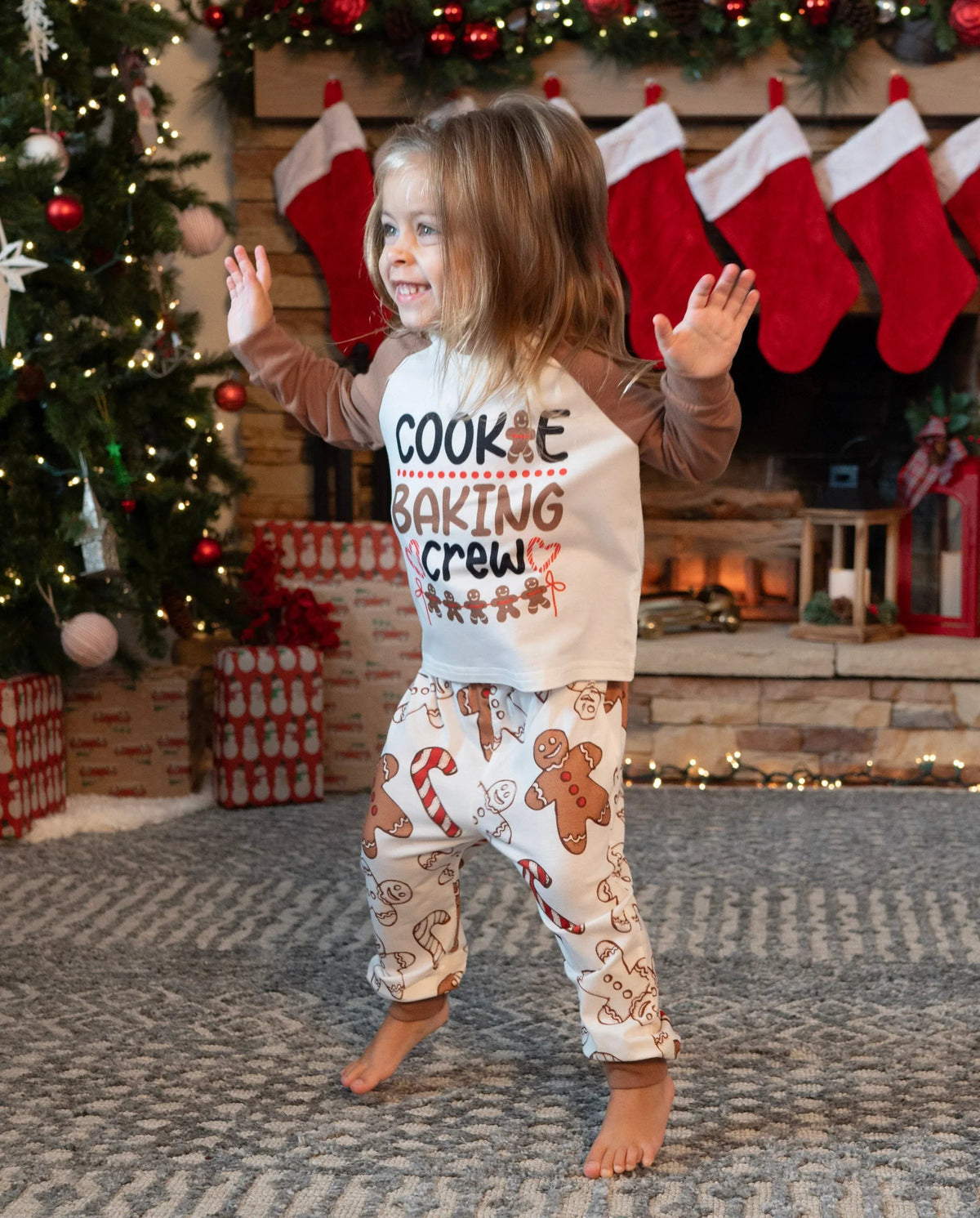 PatPat Family Matching Christmas Pajamas Gingerbread Print Khaki