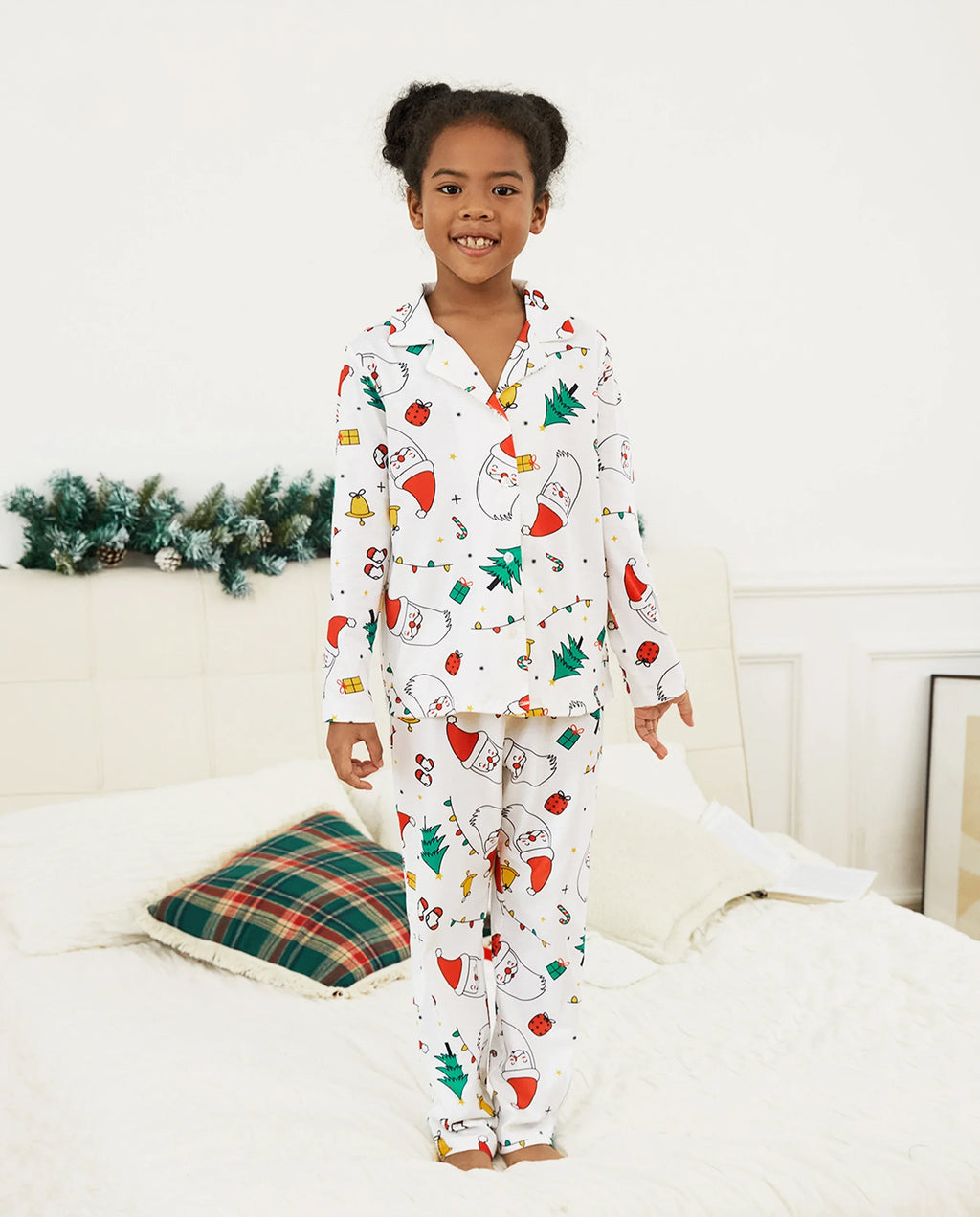 PatPat Matching Family Christmas Pajamas Christmas Tree & Santa Print White