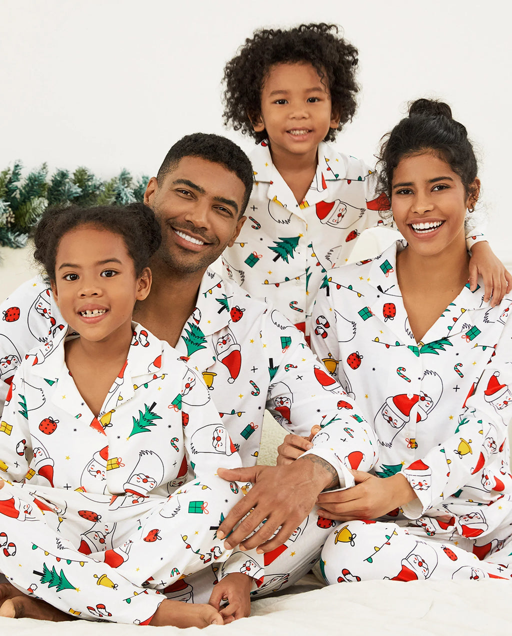 PatPat Matching Family Christmas Pajamas Christmas Tree & Santa Print White