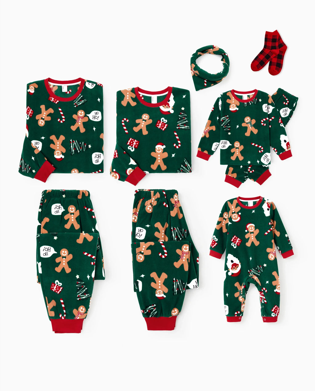 PatPat Family Matching Christmas Pajamas Gingerbread Print Fleece Green