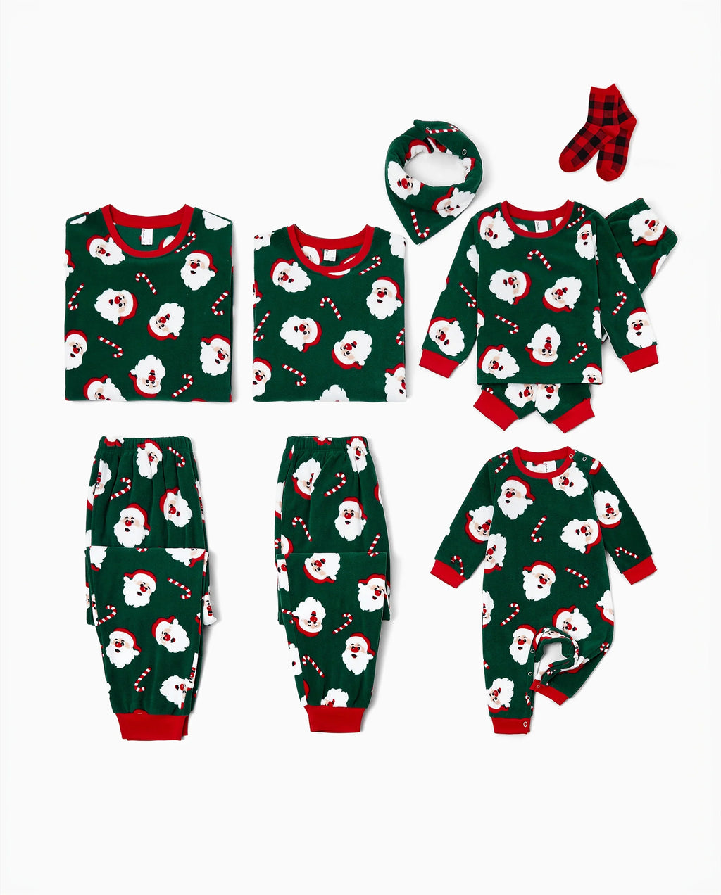 PatPat Matching Family Christmas Pajamas Santa Claus Print Fleece Green