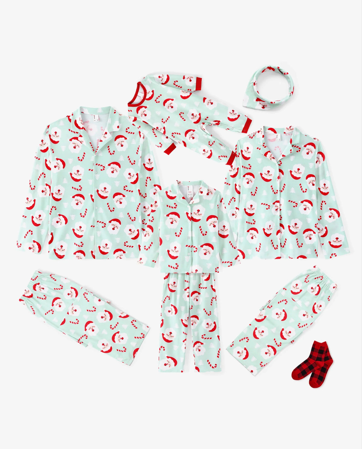 PatPat Matching Family Christmas Pajamas Santa Claus Print Collared Green