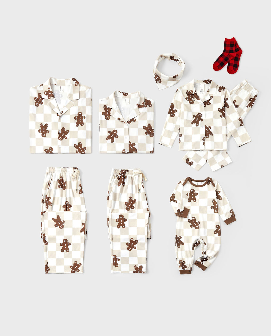 PatPat Family Matching Christmas Pajamas Gingerbread & Plaid Print Khaki