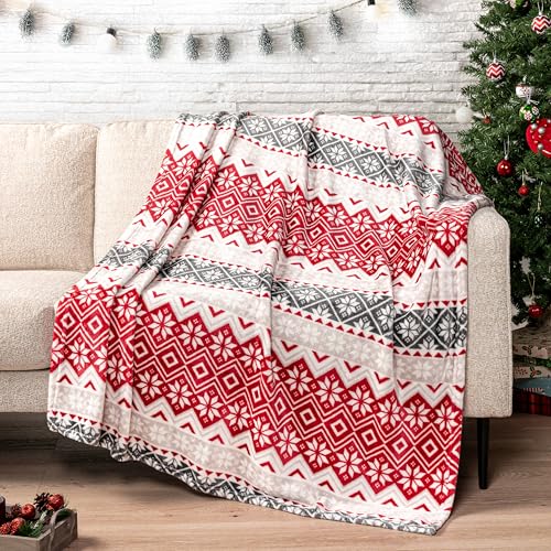 PAVILIA Christmas Throw Blanket | Holiday Christmas Red Fleece Blanket | Soft, Plush, Warm Winter Cabin Throw, 50x60 (Red Snowflakes) - color: Holiday - Snowflakes, size: 50 X 60 Inches - Throw