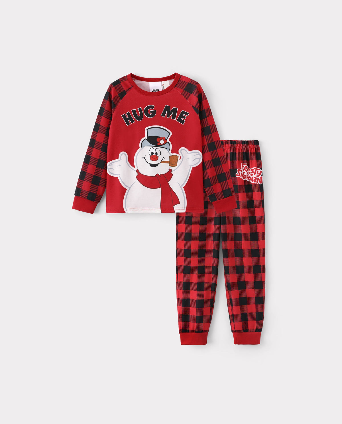 PatPat Frosty the Snowman Matching Family Christmas Pajamas Hug Me Print Plaid Red