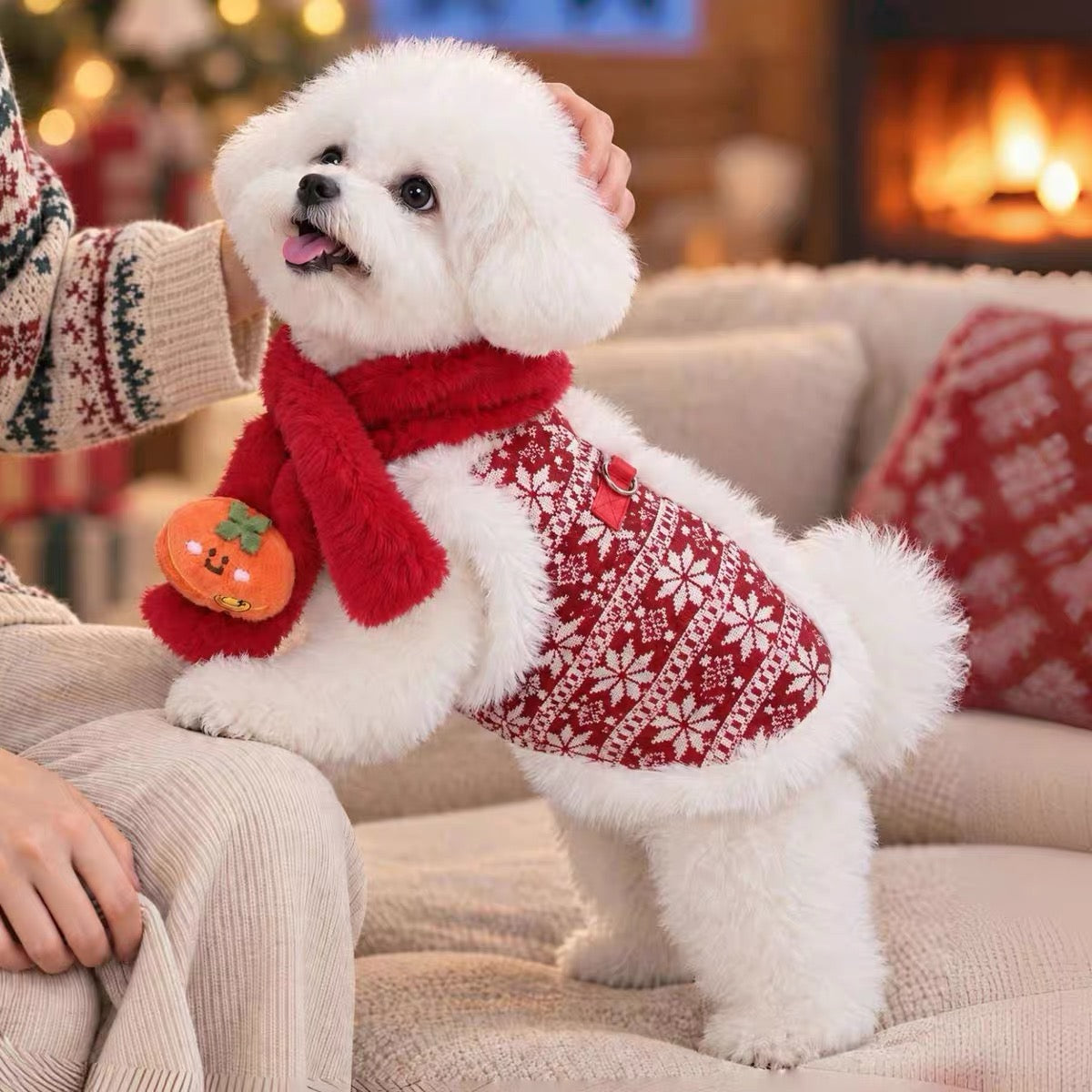 Christmas Elk Furry Dog Cat Jacket with Scarf