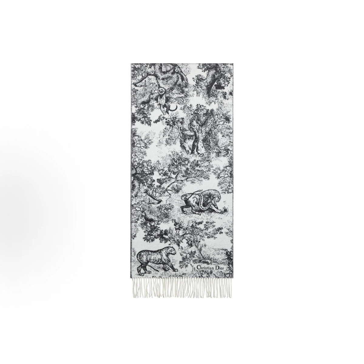 Black‑White Jungle Animal Art Print Reversible Fringed Winter Scarf