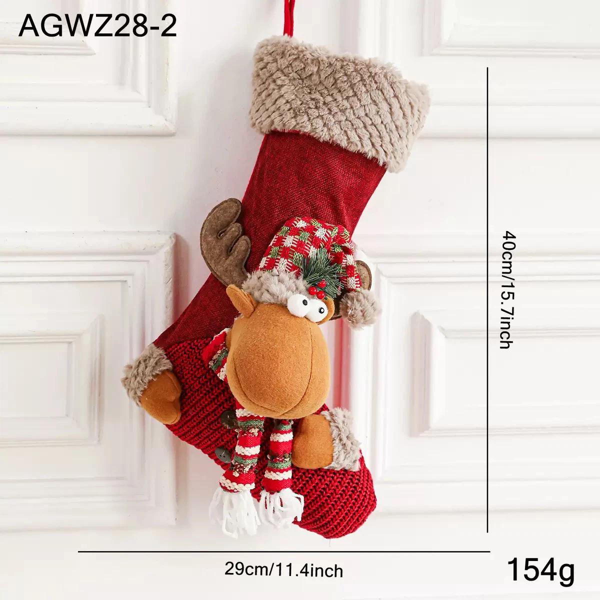 3D Reindeer Christmas Stocking, Holiday Fireplace Decor Sock