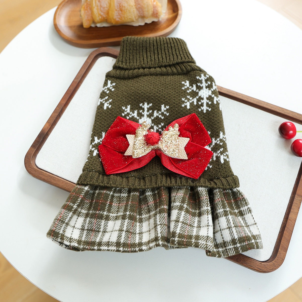 Christmas Bow Decor Dog Cat Knitted Dress