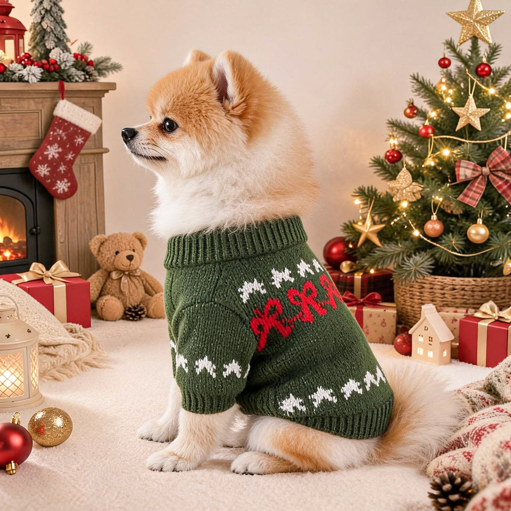 Christmas Santa Bow Dog Cat Knitted Sweater