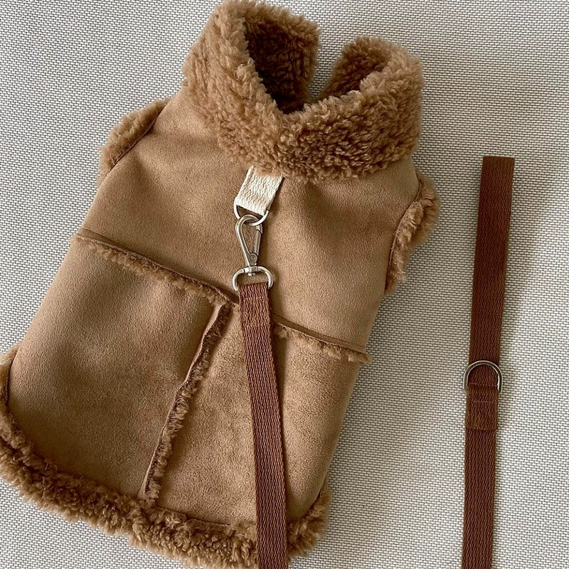Faux Suede Leather Dog Cat Harness Jakcet