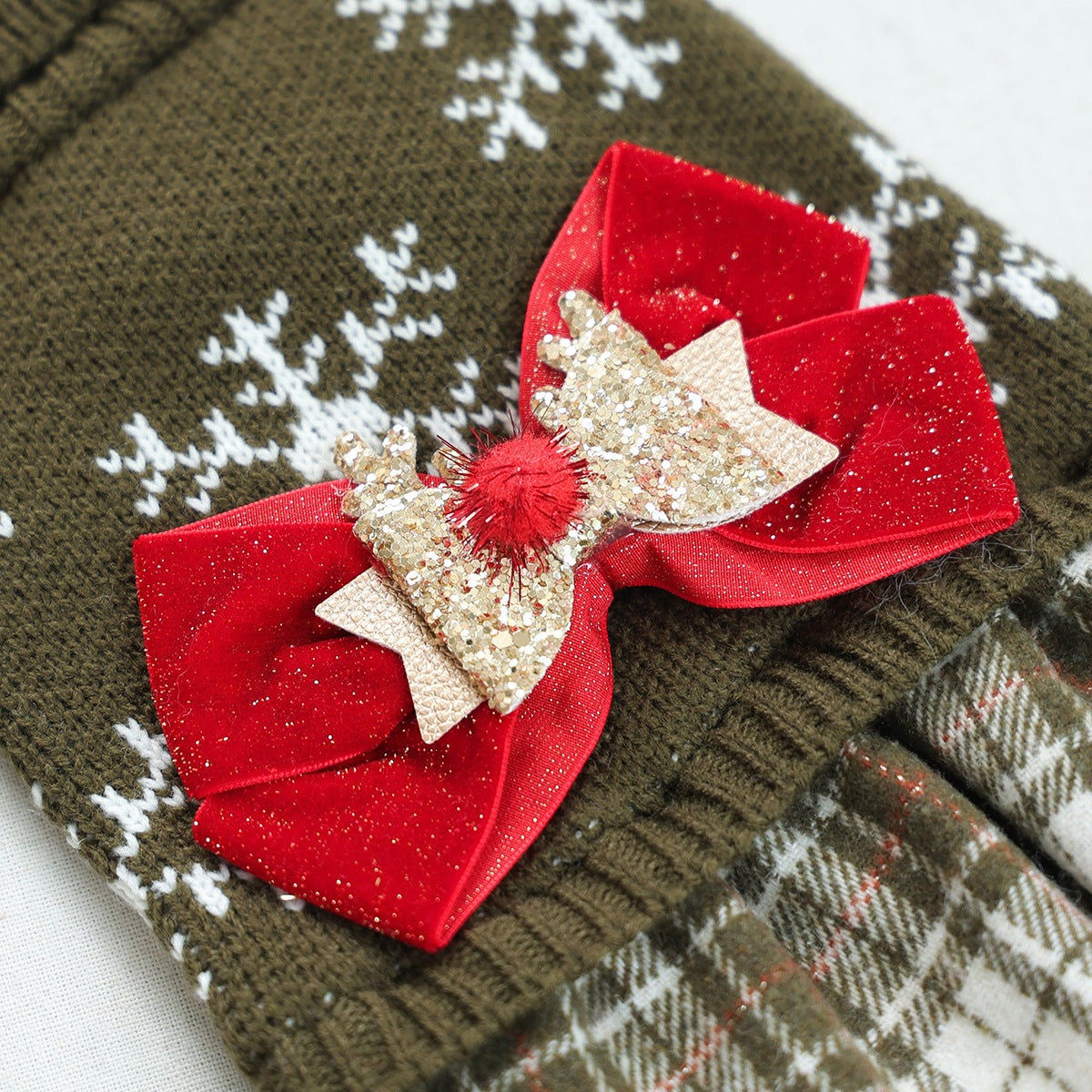 Christmas Bow Decor Dog Cat Knitted Dress