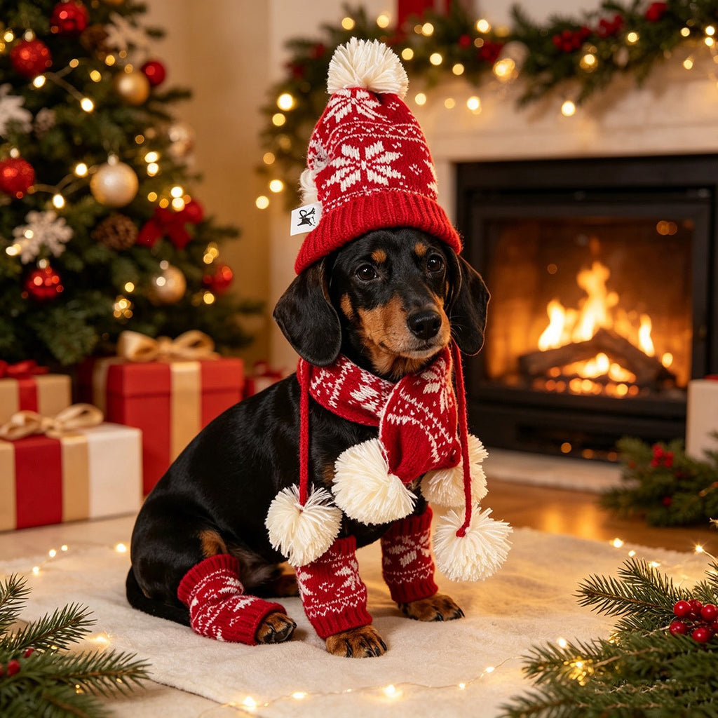 Christmas Dog Cat Scarf Hat Socks 3pcs Set