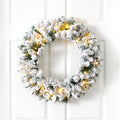 24-Inch Flocked Christmas Wreath with Pinecones and 35 Warm LED Lights - Pinecone Christmas Wreath