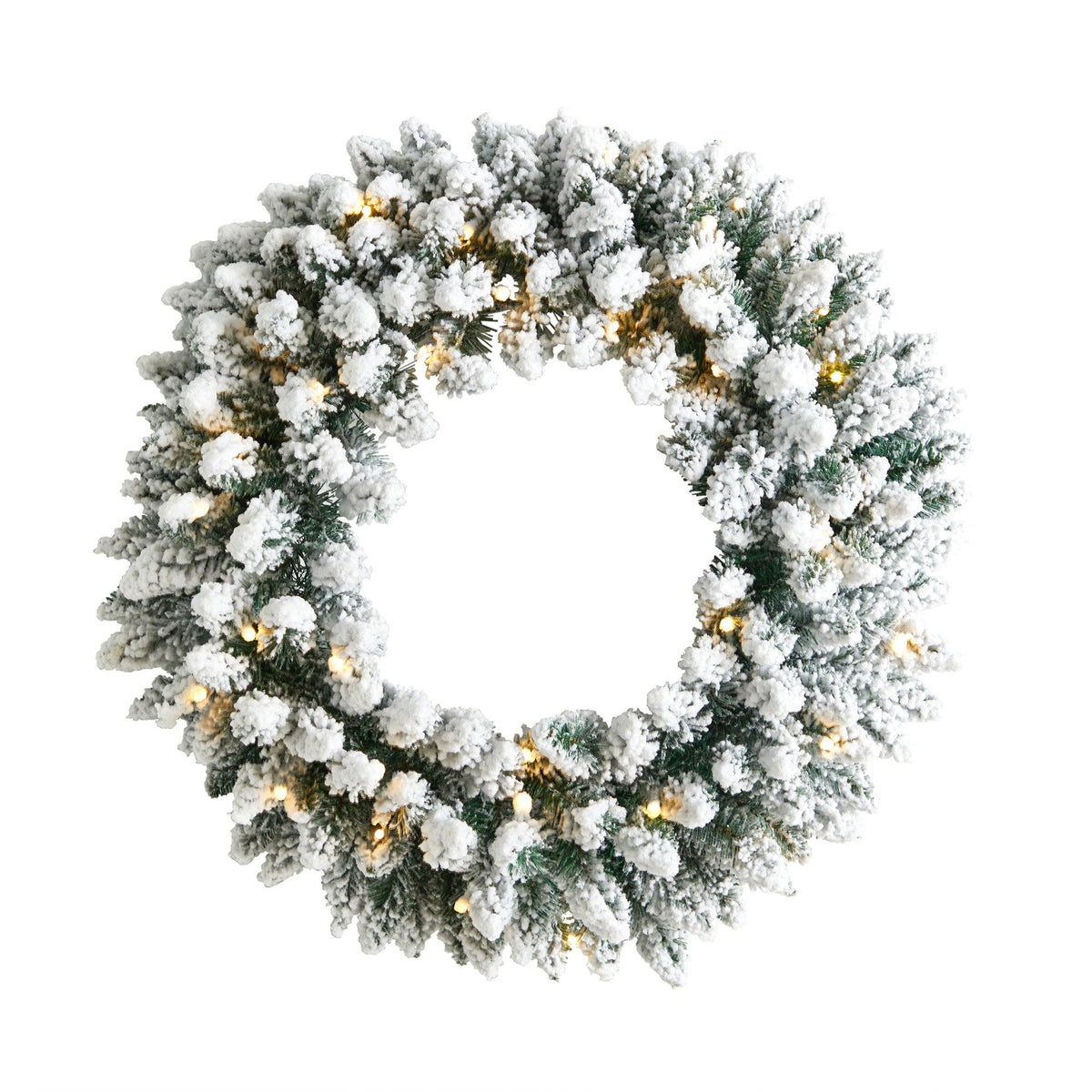 24-Inch Flocked Christmas Wreath with Pinecones and 35 Warm LED Lights - Pinecone Christmas Wreath
