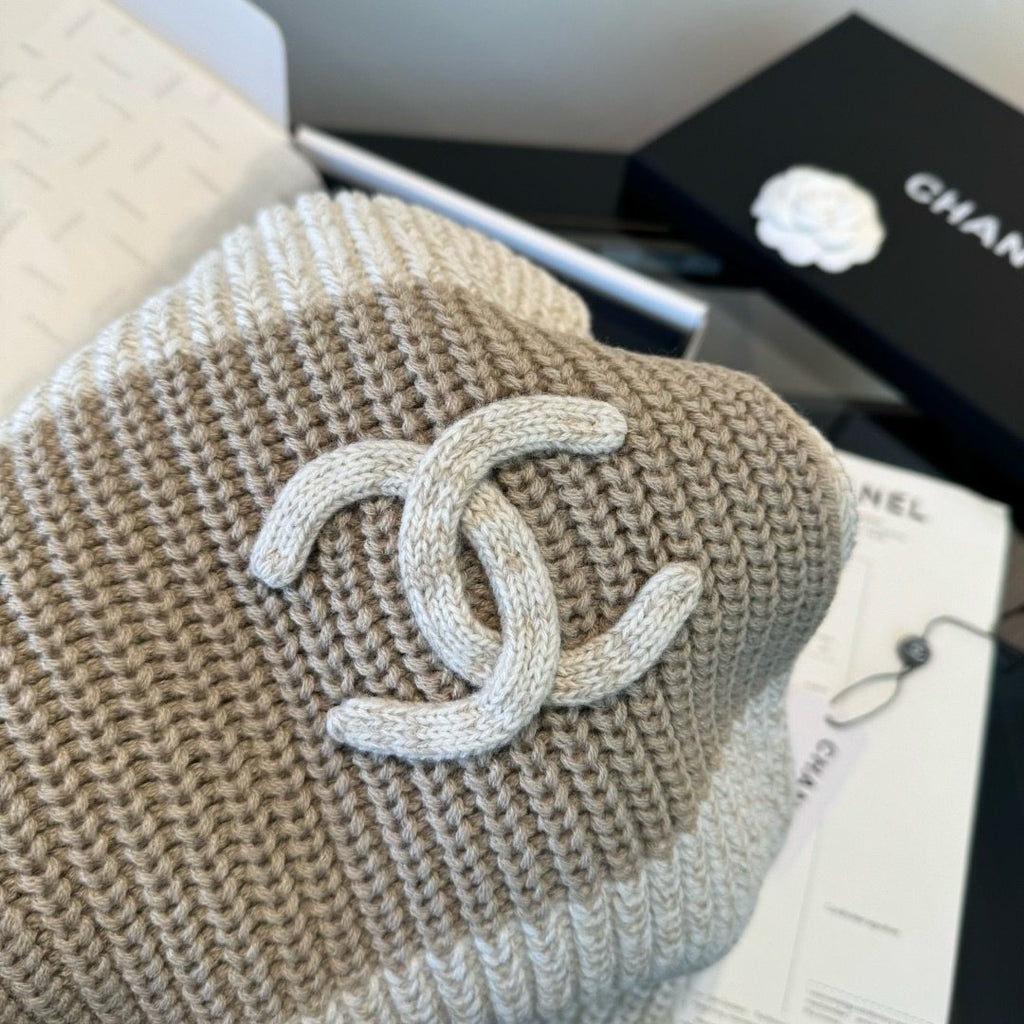 Chanel Rib-Knit Logo Scarf